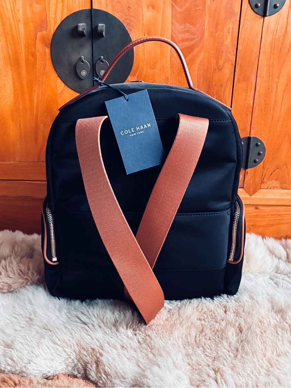 👨🏻💼Cole Haan Black Backpack with Tan Accents NWT - Picture 6 of 17